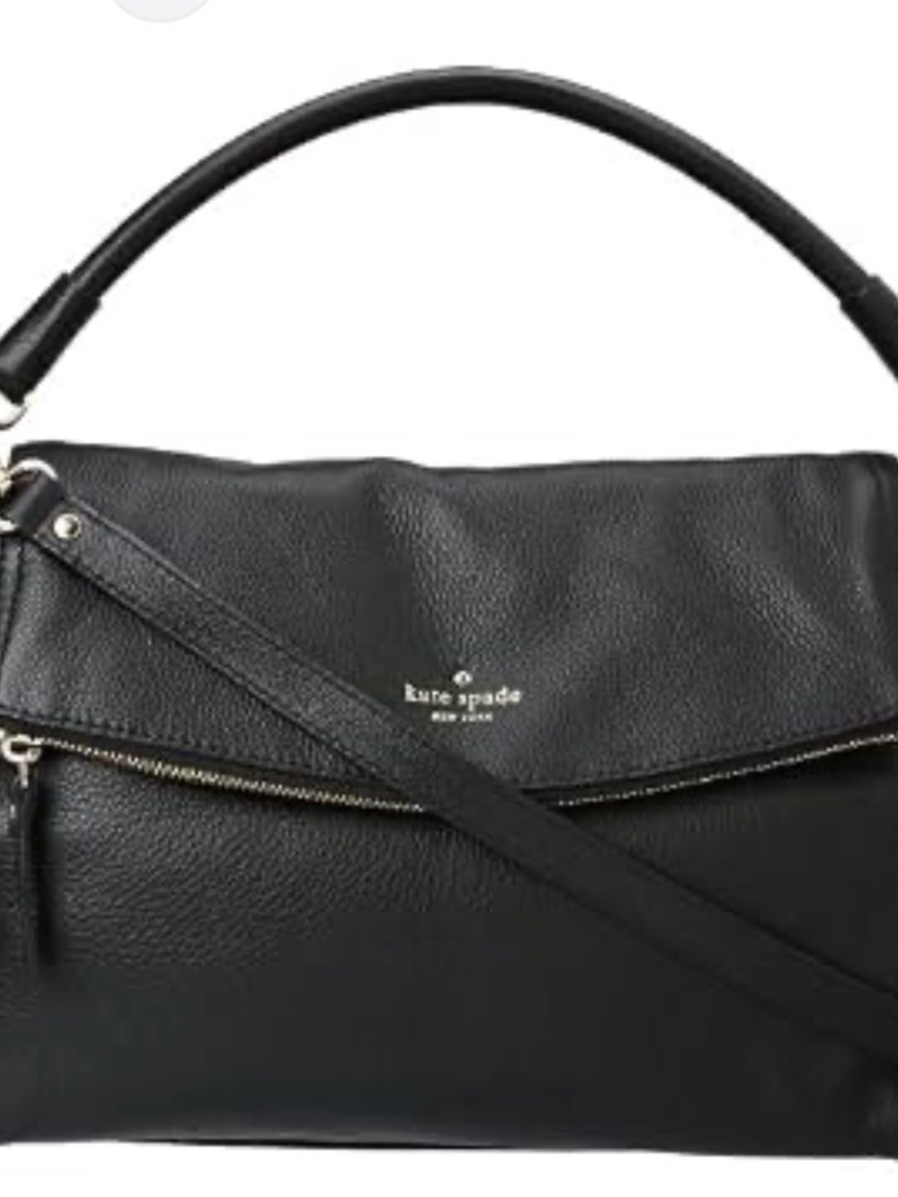 kate spade Black Pebbled Leather Shoulder Bag with Zip Detail